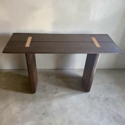 RH Restoration Hardware Balmain Brown Wood Brass Inlay Console Table