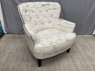 Beige Parisian Themed Upholstered Tufted Arm Chair w/ Nailhead Trim