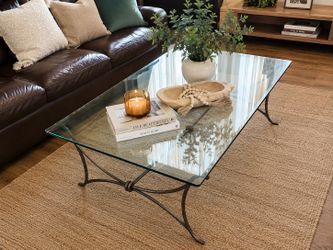 Elegant Glass Coffee Table with Wrought Iron Base – 32” × 48”