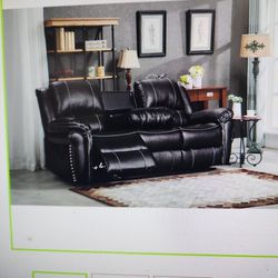 POWER Reclining Black Sofa With USB NEW REAL PRICE