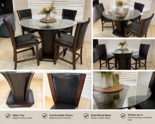 Modern 5-Piece Glass Top Pub Height Dining Set – Excellent Condition