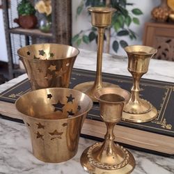 Brass Candle Holder Lot Of 5