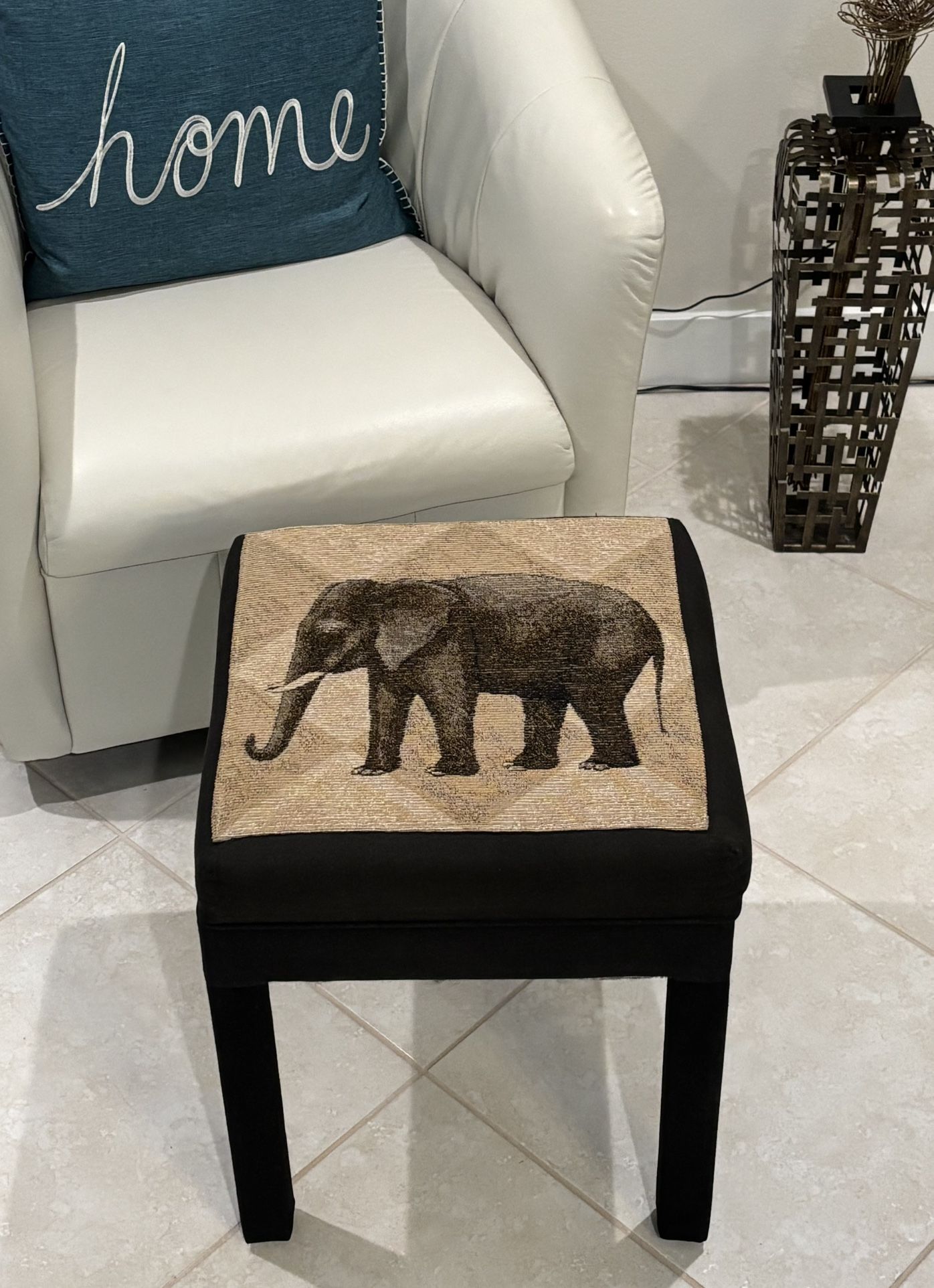 Black Upholstered Elephant Ottoman Stool