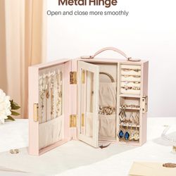 Travel Jewelry Case, Essentials for vacation, Portable Bangle Box with Mirror, PU Leather Small Watch Organizer for Rings, Earrings, Necklaces, Bracel