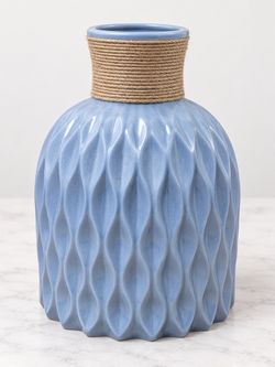 Blue Gray Decorative Vase with Jute Detail – Multiple Available