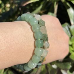 10mm Green aventurine grass agate bracelet set 