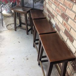Heavy Real Wood Stools Metal On Step Bars