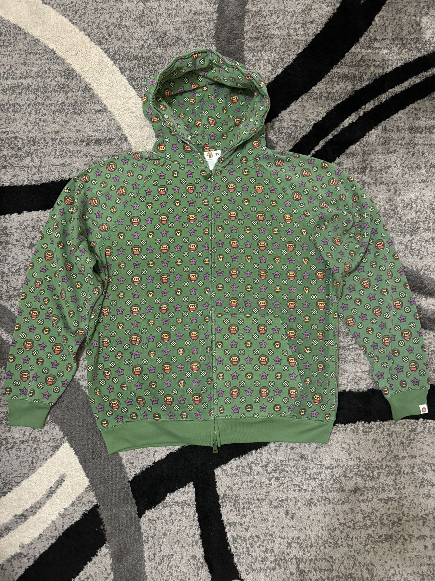 “Replica” BAPE × kaws Milo Monogram Full Zip Hoodie Dark Green A Bathing Ape Size 2XL