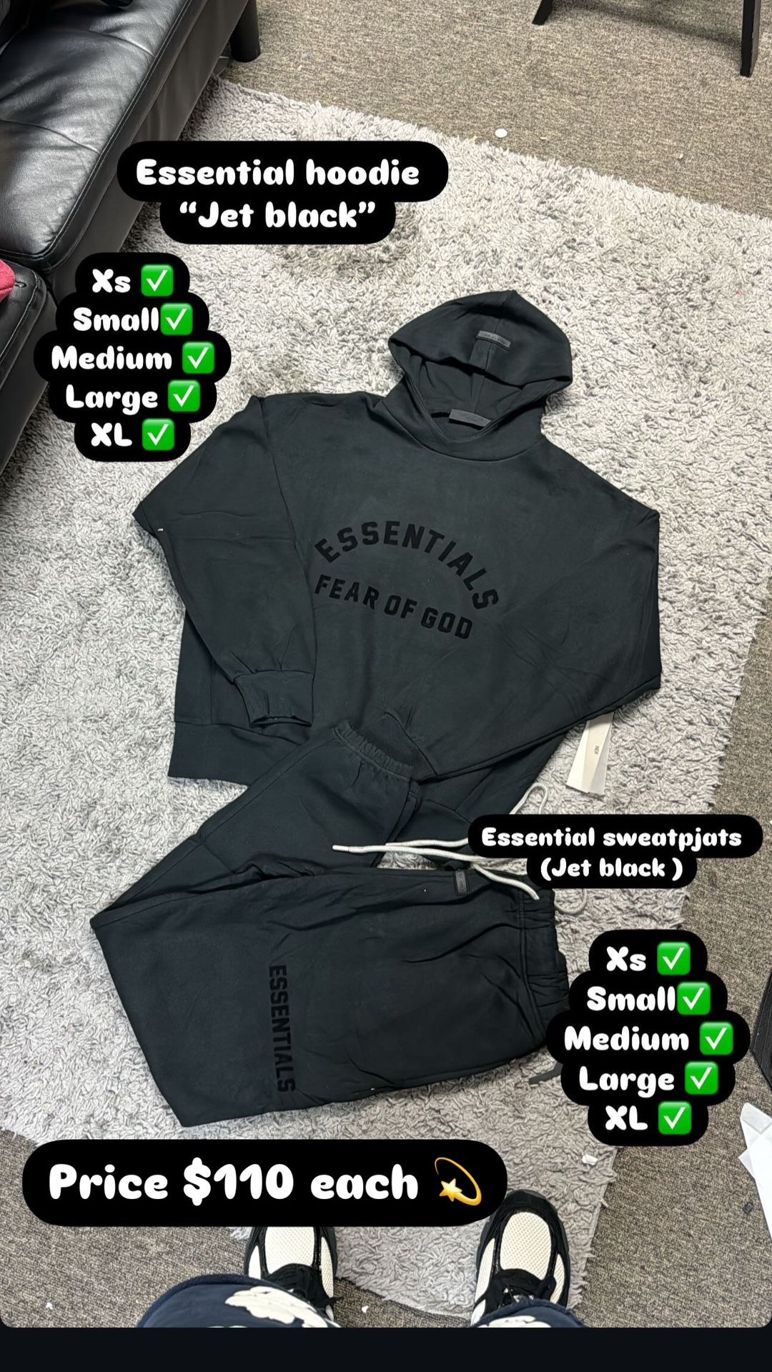 Essential Hoodie Sweatpants Jet Black