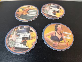 Set of 4 funny retro paper coasters New