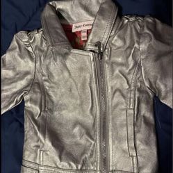 **WORN ONCE** 12month Old JUICY COUTURE Kids Silver Leather Jacket