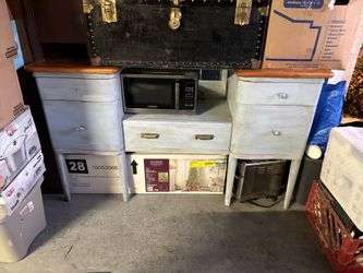 Vintage Blue Wood Topped Buffet Cabinet