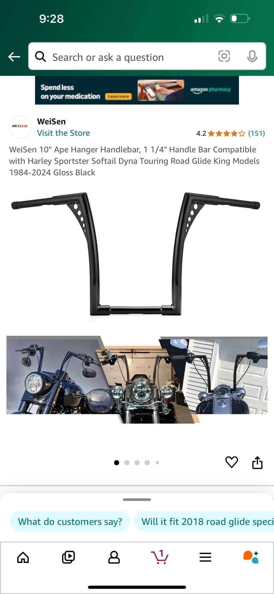 WeiSen 10" Ape Hanger Handlebar