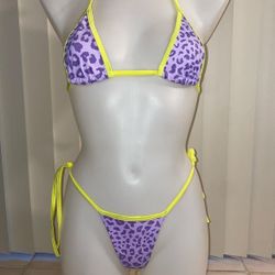 A Costanera Neon Yellow Lavender Cheetah Print Bikini 