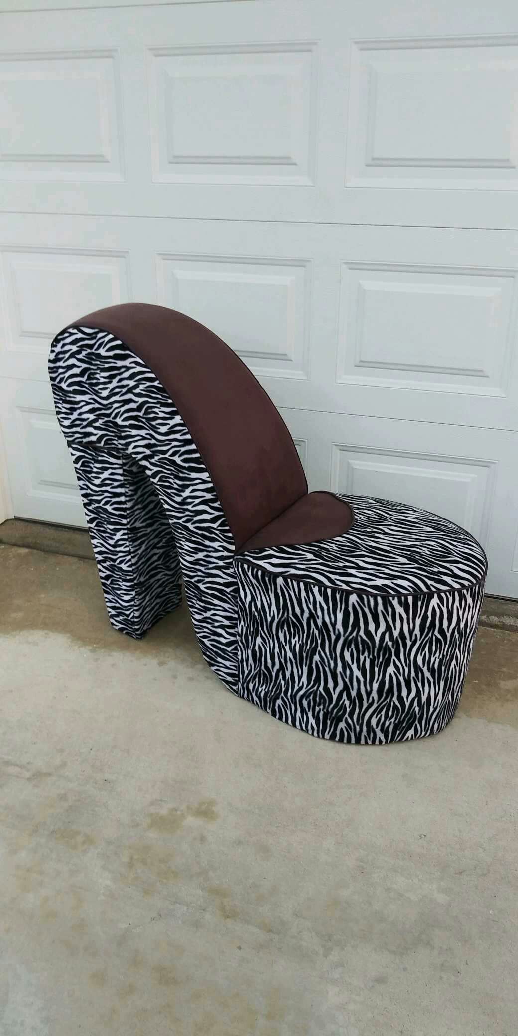 NEAR NEW HIGH HEEL SHOE CHAIR (ZEBRA PRINT) 46"L × 20"W × 36"H