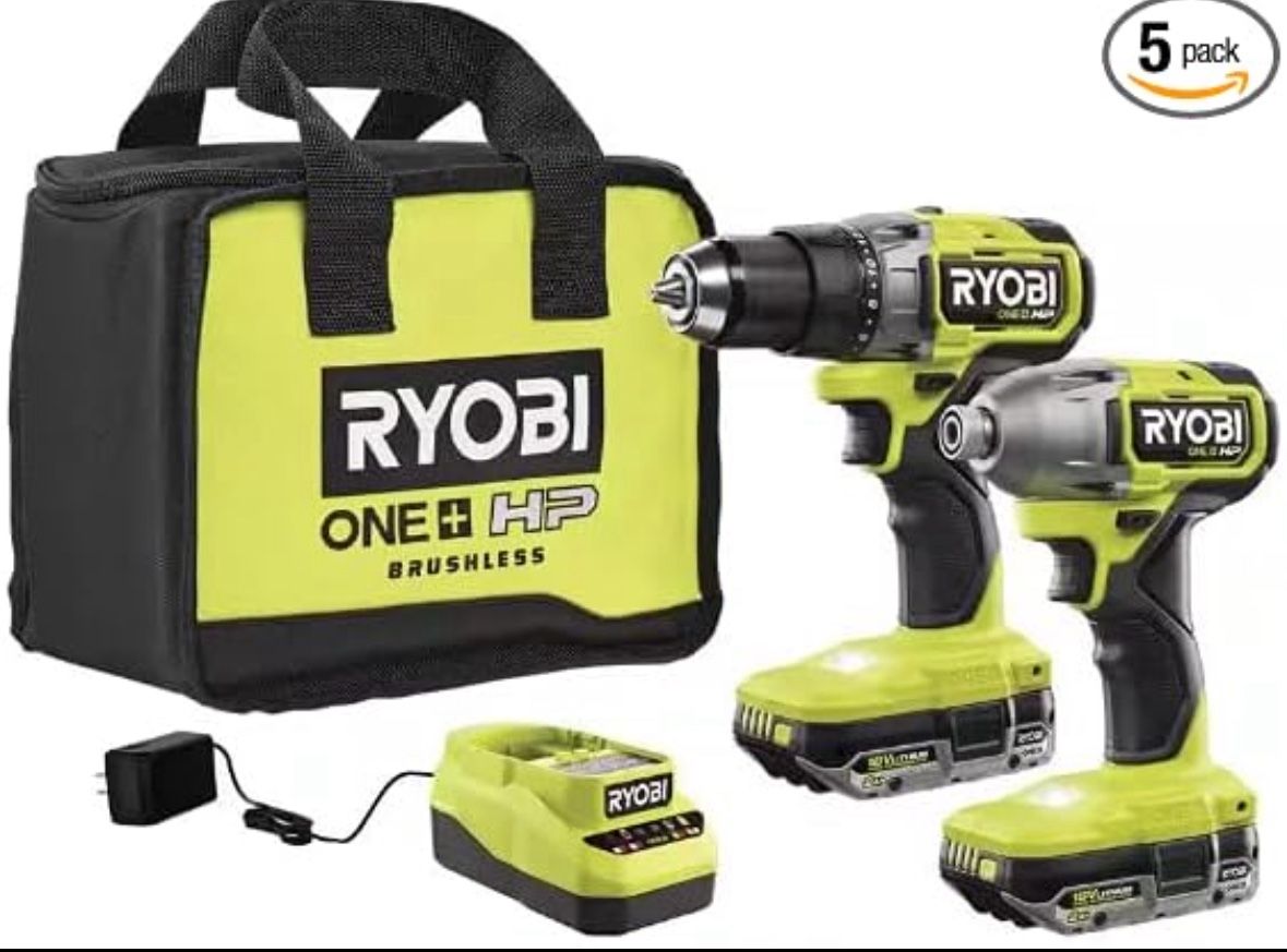 ONE+ HP 18V Brushless Cordless Combo Kit w/ 1/2 in. Drill, 1/4 in. Impact Driver (2) 2.0 Ah Batteries, Charger and Bag