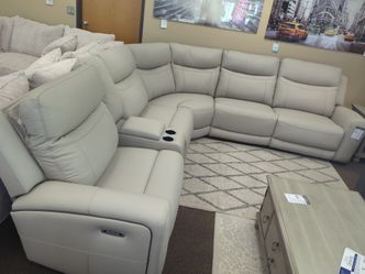 BEAUTIFUL TOP GRAIN LEATHER PWR RECLINING SECTIONAL
