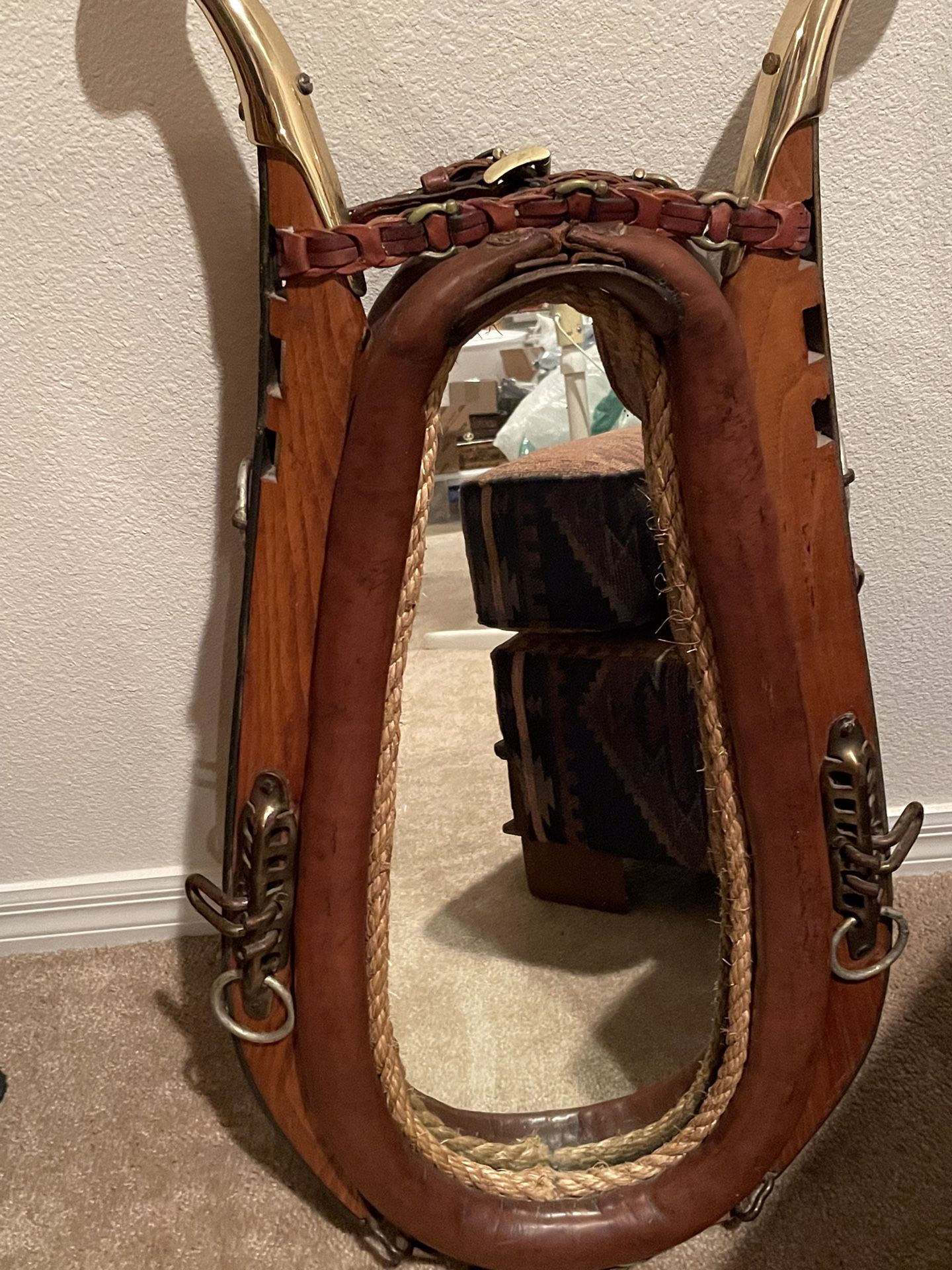 Horse Harness Yoke/collar Mirror With Wood Hames