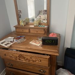 Wooden Dresser With Mirror 