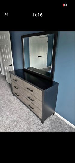 Full size bedroom set, dresser, headboard, mirror, side table only 1 year old, $400