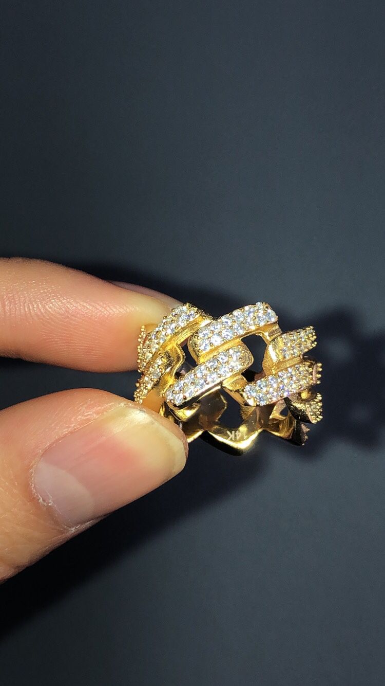 Sizes 6,7,8,9,10 Gold iced out Vermeil Cuban Link Ring