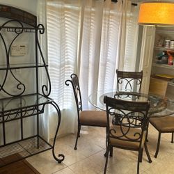 Beautiful Metal & Glass Dining Set – Table, 4 Chairs & Matching Baker’s Rack