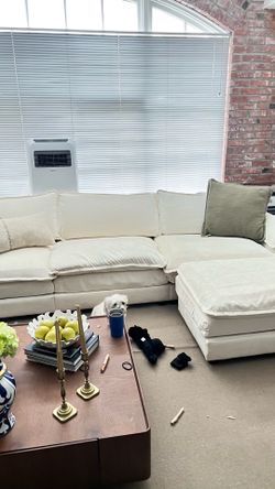 Cream Colored Sofa with Ottoman