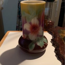 Antique Victorian hand blown hand painted floral vase, Opaline Glass Vase, Floral