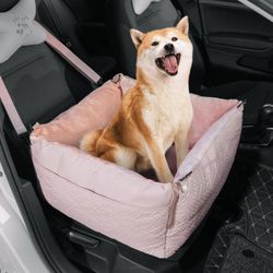 Pink Car Booster Seat and Dog Bed with Washable Covers for Small to Medium Dogs.