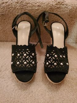 Black Velvet Studded Wedge Shoes