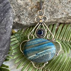 Dendrite Opal & Tanzanite Gemstone 2.5” Pendant