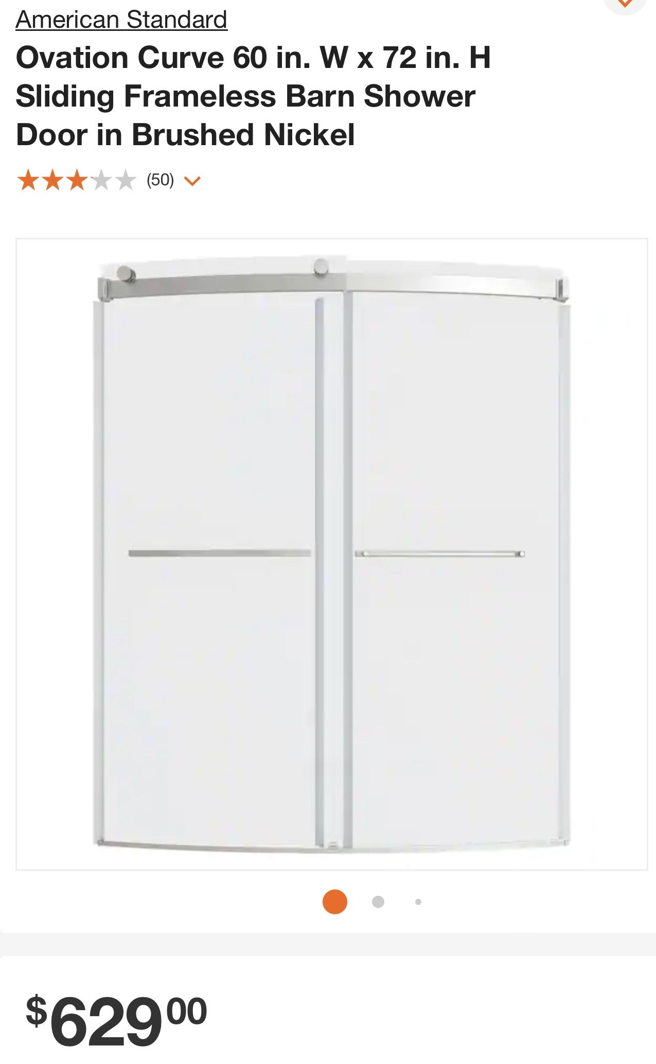 Ovation Curve 60 in. W x 72 in. H Sliding Frameless Barn Shower Door in Brushed Nickel