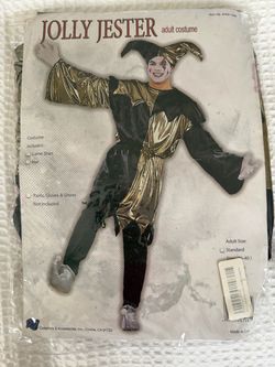 Jolly Jester costume, adult standard size ￼NEW black and gold