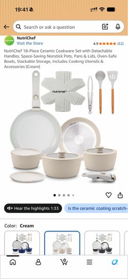NutriChef 18pc Ceramic Cookware