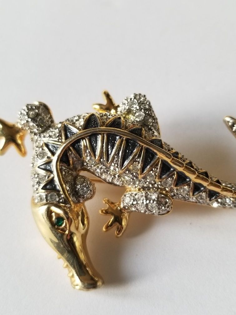 Alligator Crocodile Pin/brooch Black Gold Silver