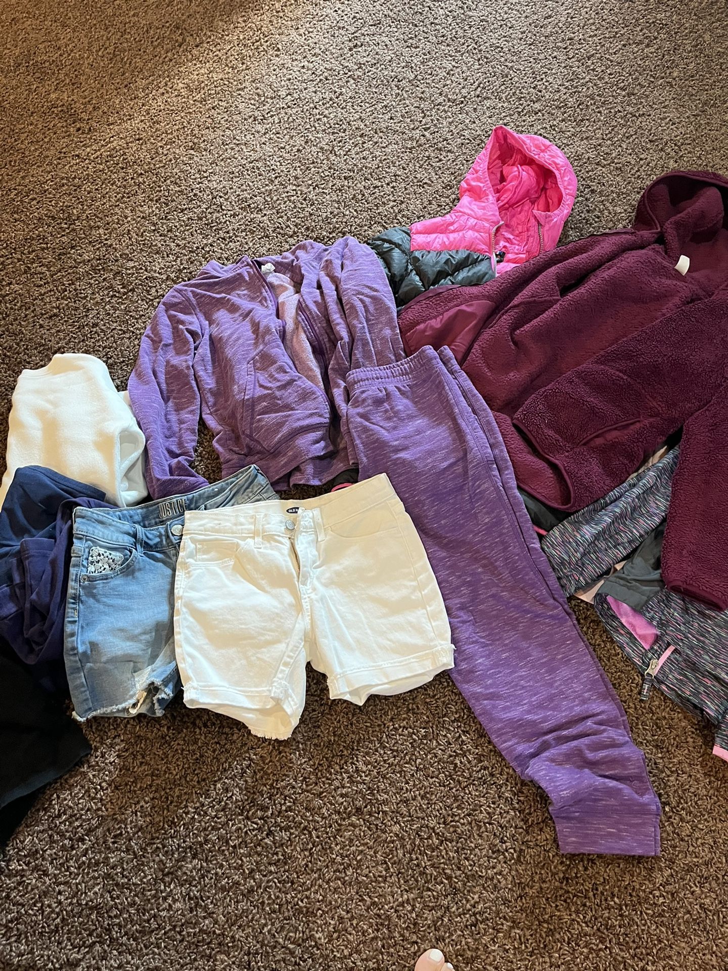 Girls Size L 10-12 Coats, Jogger, Shirts And Leggings