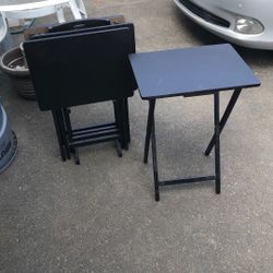Tv Tray Tables Set 4 Wood Holder