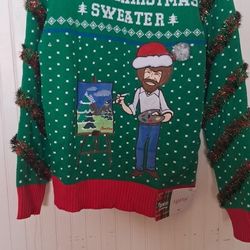 Bob Ross Ugly Xmas Sweater-rare
