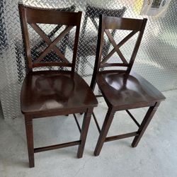 Set Of 2 Solid Wooden High Chairs