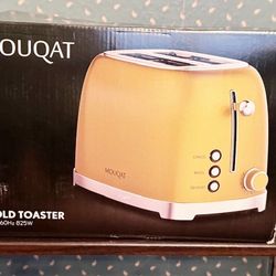 New, Mouqat Gold 2 Slice Toaster, Wide Slot Stainless Steel, 6 Shade Settings, Bagel, Defrost