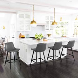  Set of 4 Armless Bar Stools, 26" Upholstered Bar Stool with Back metal legs, Faux Leather Performance Material