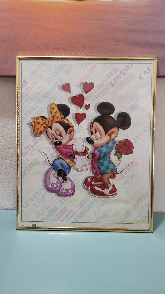 Vintage Framed Mickey and Minnie Mouse Art
