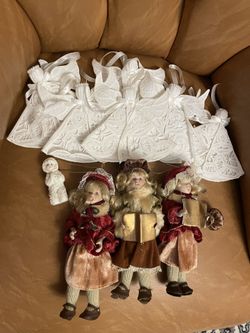 Lot of Porcelain Doll Victorian inspired vintage ornaments, angels praying child