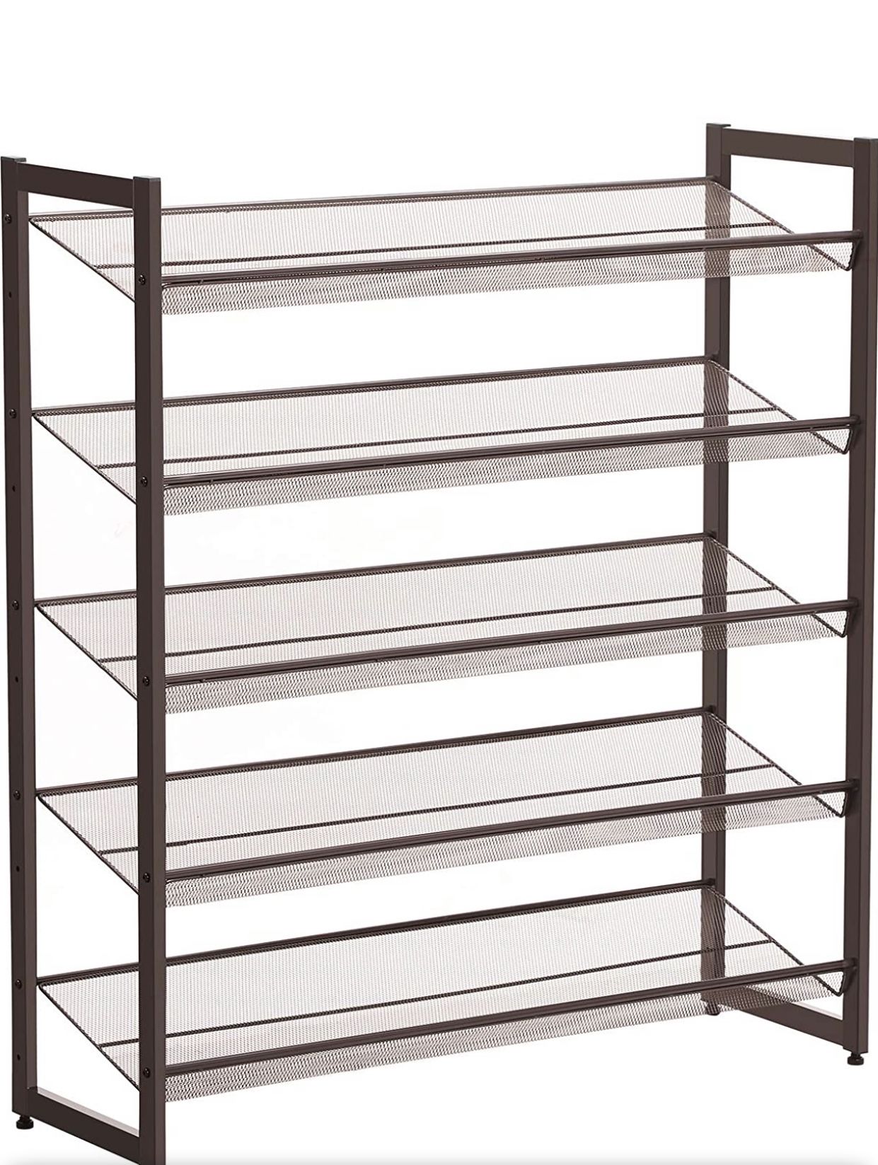 New/Shoe Rack, 5-Tier Stackable Shoe Storage Shelf, Metal Mesh, Flat or Angled Shoe