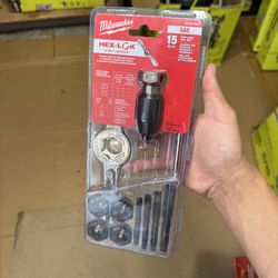 Milwaukee SAE Tap and Die Set w/Hex-LOK 2-in-1 Handle (15-Piece)  - Missing 4 Drill Bit pieces, SOLD AS IS 