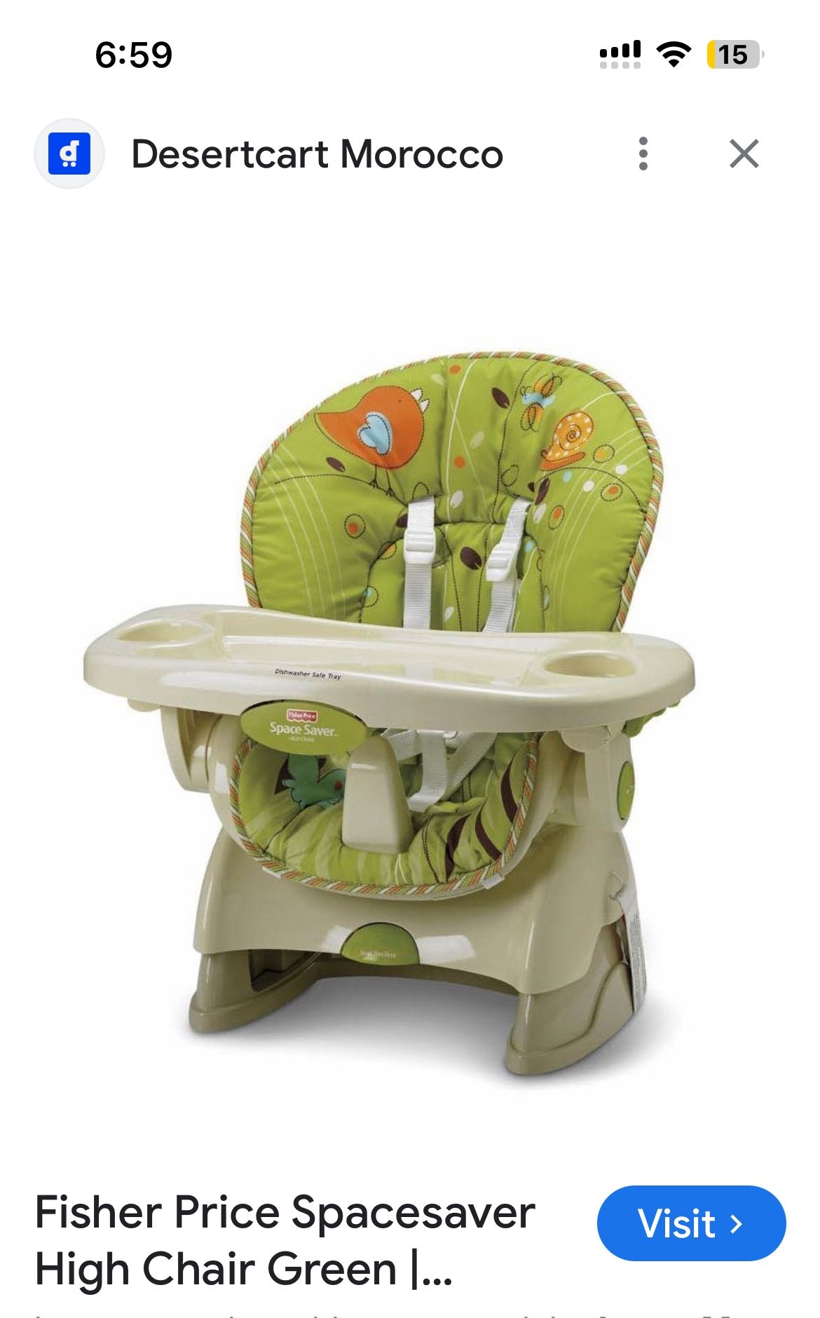 Fisher-Price SpaceSaver High Chair. This compact high chair is designed to strap securely onto most standard dining chairs