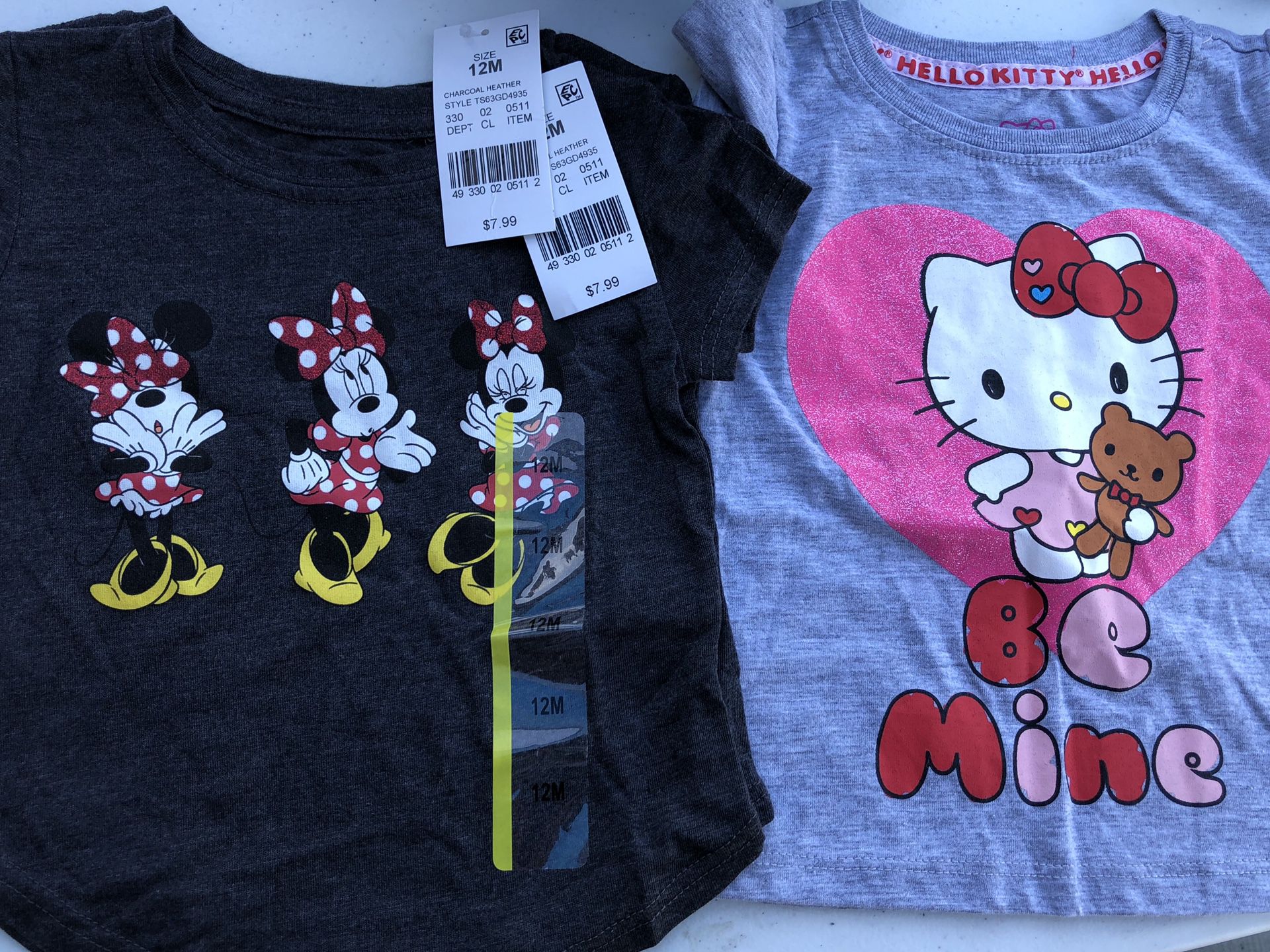 Minnie or hello kitty kids shirts sizes vary 12months,18 months,2T & 3T only $3 each located in Fresno on peach/Kingscanyon