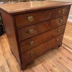 Walnut Dresser - Vintage Chest Of Drawers On Rollers 