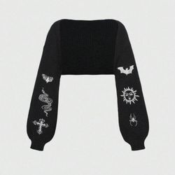 Knit Black Shoulder Shawl Spider Bat Designs On Should New With Tags Size 1XL 