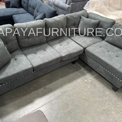 EASY FINANCING AVAILABLE! New! Grey Sectional Sofa With Tufted Buttons, Sofa, Sectional, Ash Grey Sectional, Small Living Room Sectional, Apartment So